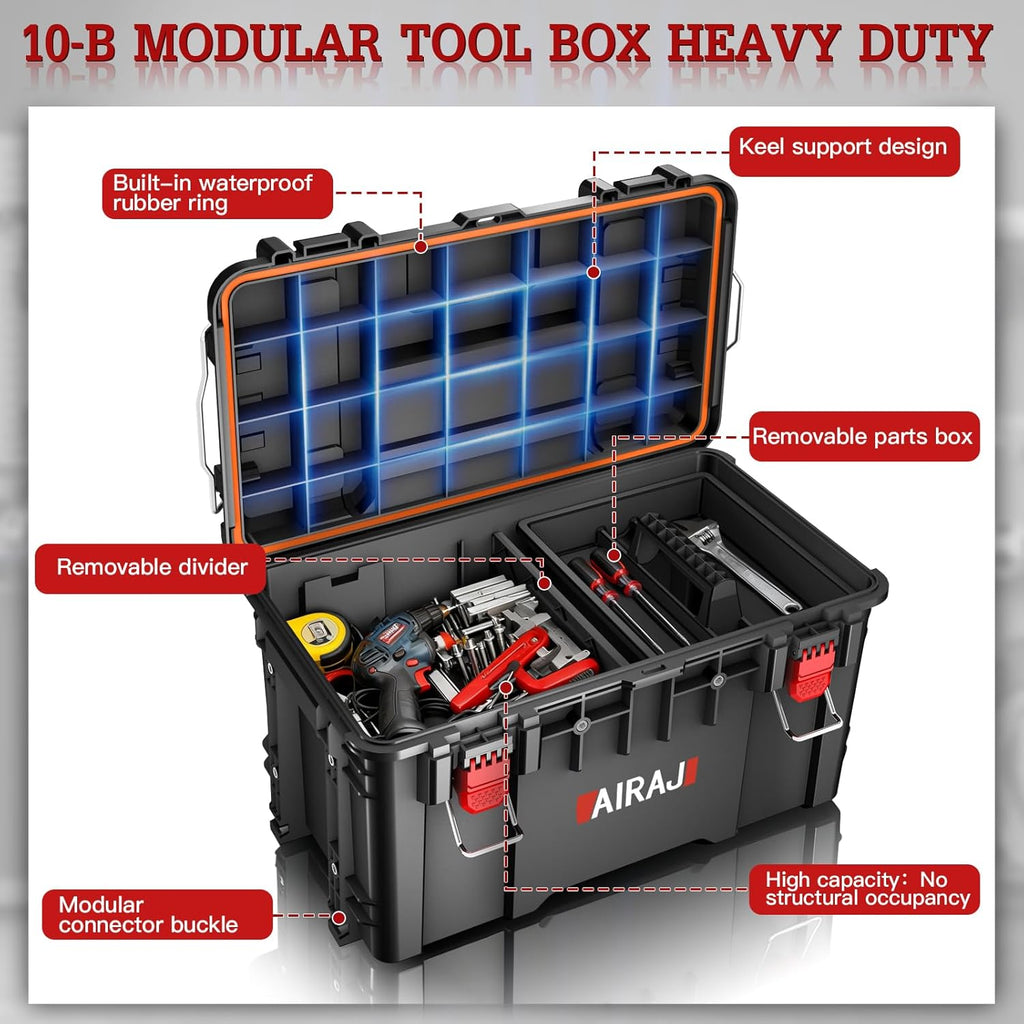 Rolling Tool Box with Wheels Heavy Duty,Modular Stackable Tool Box Organizer,Waterproof Toolbox for Hand/Power Tools,Removable Divider/Parts Box,All-terrain Durable Wheels,Telescopic Pull Rod Handle