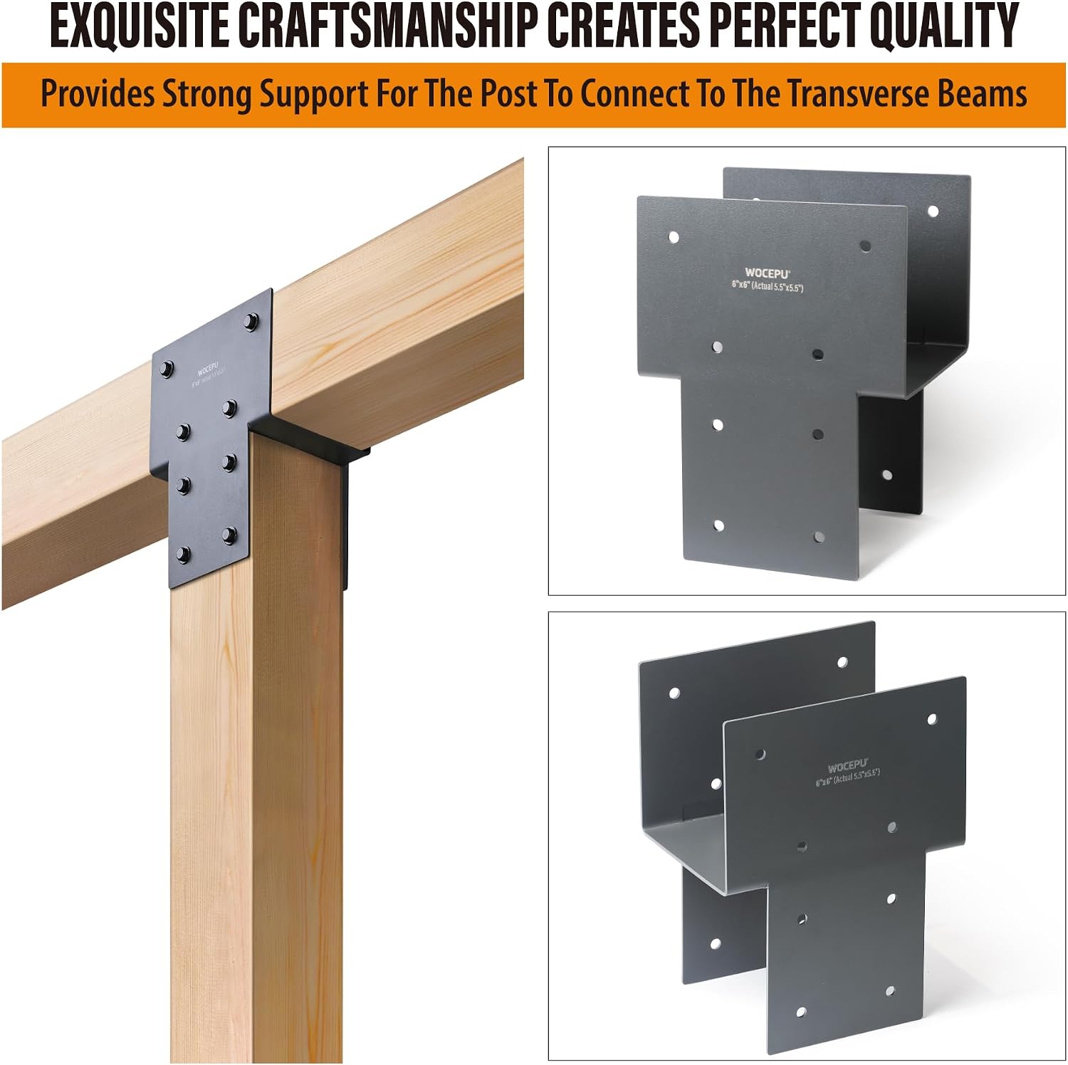 4 Pack Heavy Duty 6x6 (Actual 5.5'x5.5') Stainless Steel Post Caps Tie Bracket, Fit Connecting Wood Gazebo, Deck Patio Post and Wood Beams Bracket (Dark Ggray)