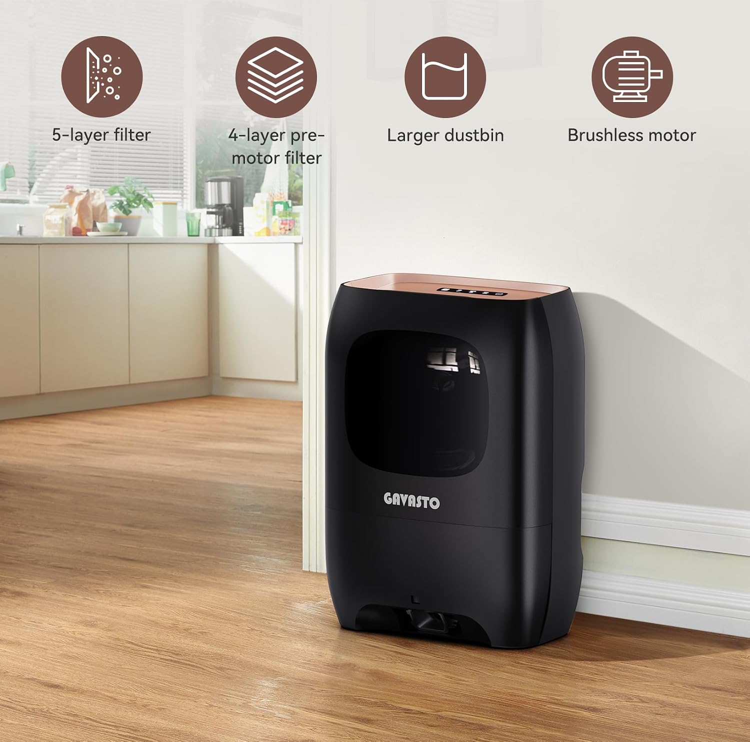 GAVASTO Pro Touchless Vacuum Automatic Dustpan - Ultra Fast & Powerful - Great for Sweeping Salon Pet Hair Food Dirt Kitchen, Canister Vacuum Cleaner Trash Can, Bagless, Auto Sensors, 1500 Watt-Black