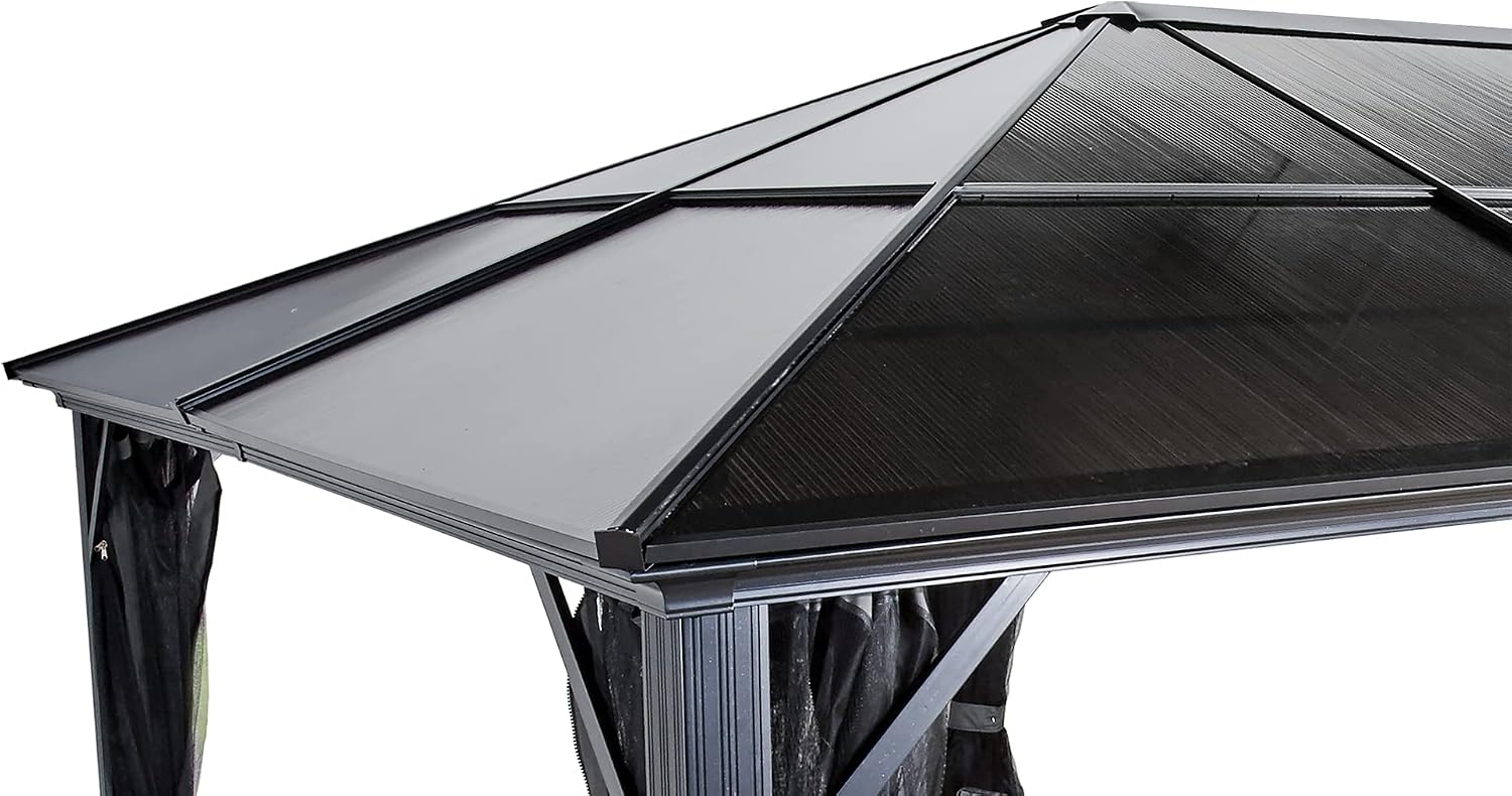 Sojag Meridien 10' x 12' Outdoor Hardtop Gazebo with Galvanized Steel Roof and Rust-Resistant Aluminum Frame, Charcoal