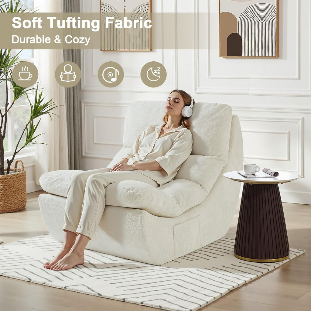 Set of 2 Bean Bag Chairs for Adults, Boneless Lounge Chair, Anti Cat Scratch Fabric with Machine Washable, Beanbag Chair for Bedroom, Floor Couch Living Room, Bedroom, Reading Corner (Beige)