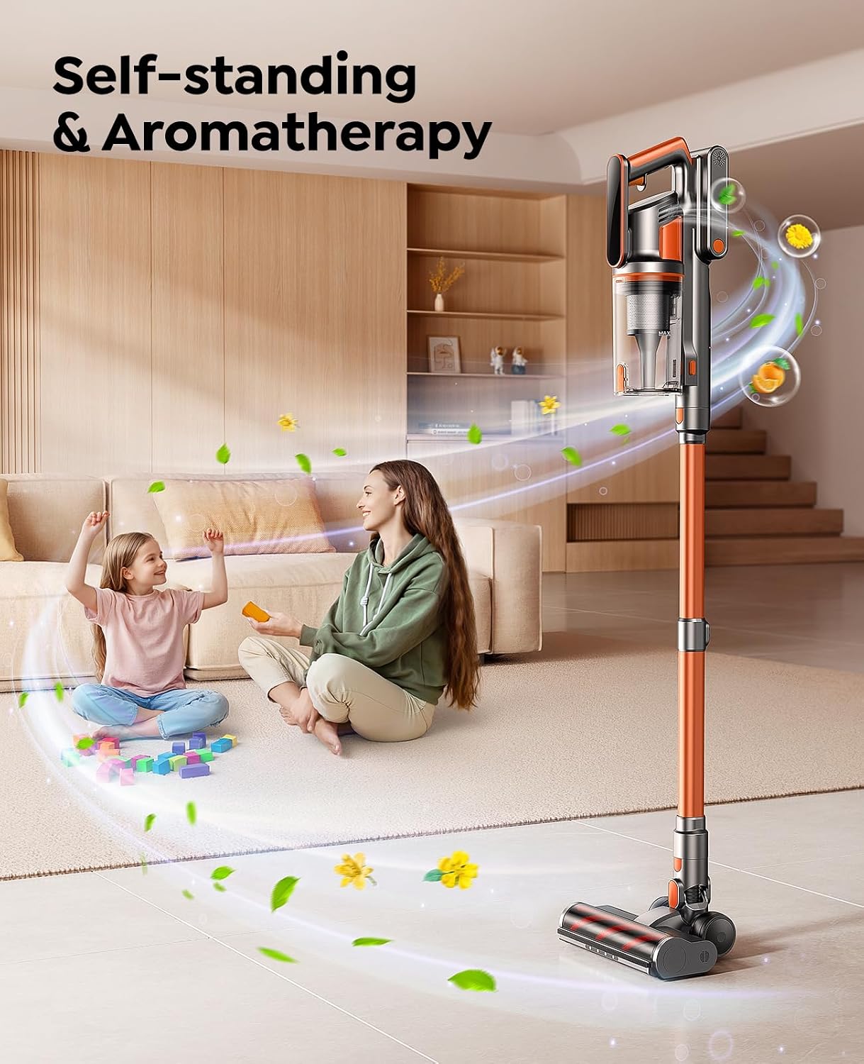 Fieety Cordless Vacuum Cleaner, 650W/55KPa/70Min Runtime Stick Vacuum with 3.3Ft Hose, Wall Mount Charging, Auto Mode, Touchscreen, Self-Standing Vacuum Cleaner for Home/Pet Hair/Carpet/Car, Fragrance