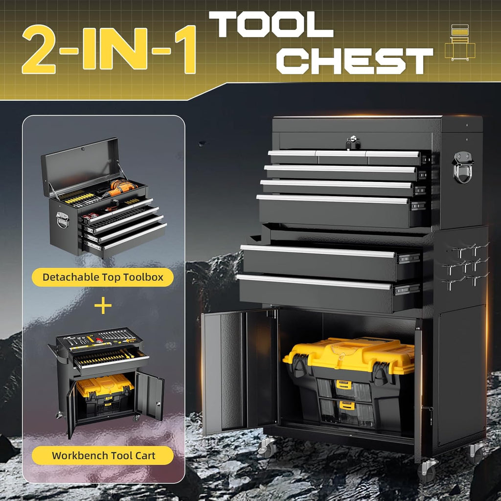 8-Drawer Rolling Tool Chest with Lock, Detachable Tool Cabinet Cart with Wheels, High-Capacity Mechanic Tool Organizer for Garage Workshop Warehouse Storage
