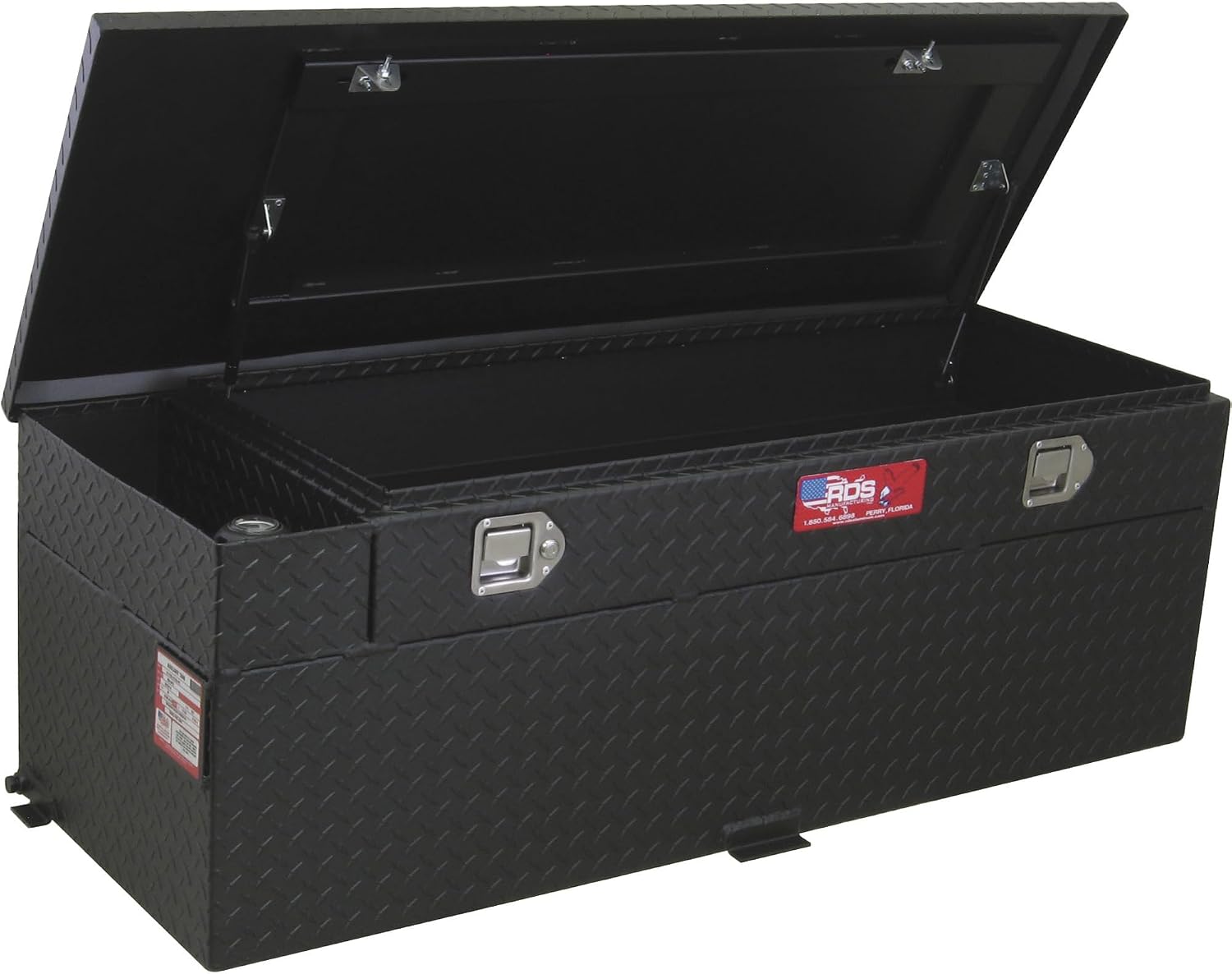 RDS Aluminum Auxiliary Fuel Tank Toolbox Combo - 60-Gallon, Rectangular, Black Diamond Plate, Fuel Filler Shroud, Model Number 72743PC