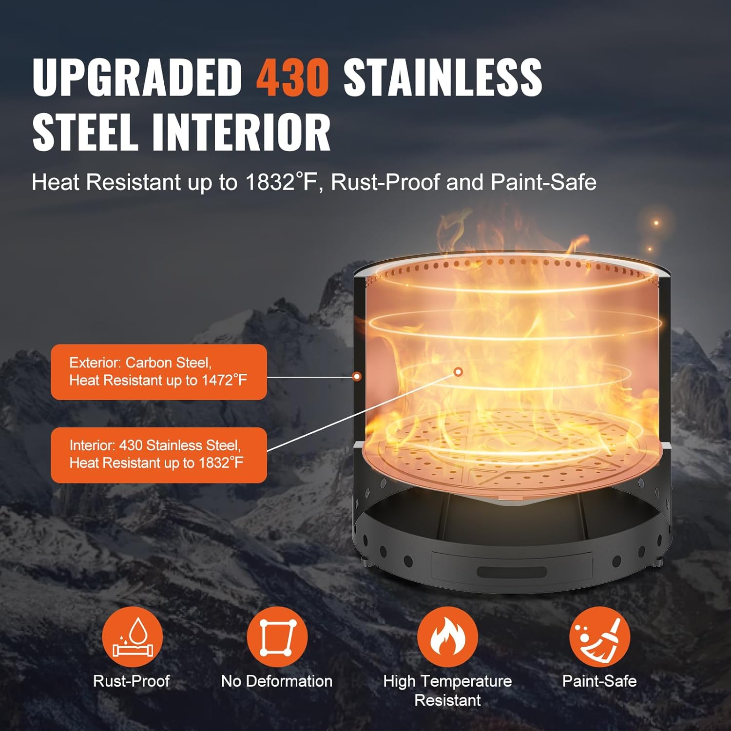 VEVOR Smokeless Fire Pit Stove Bonfire, H: 17 in x Dia: 28 in,Wood Burning Fireplaces with Removable Ash Pan, SUS430 Stainless Steel Inner Portable Outdoor Firepit,for Outdoor Patio Camping, Black