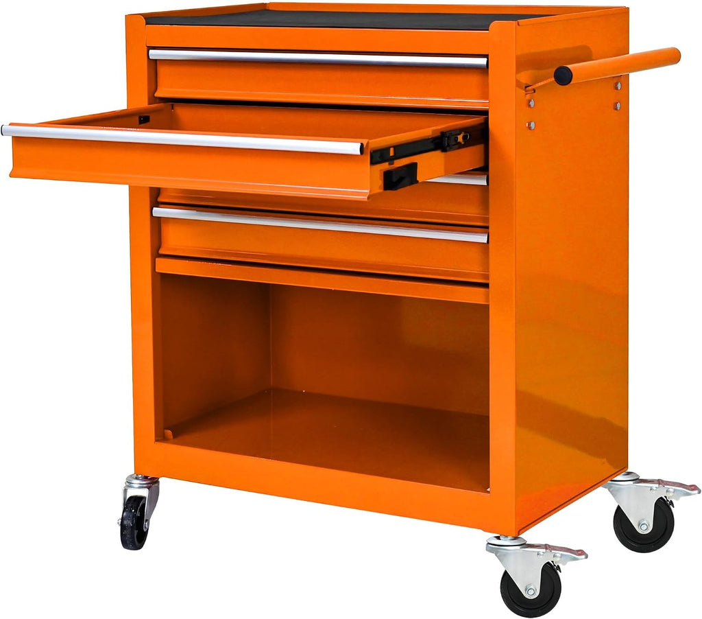 4 Drawers Rolling Tool Cart on Wheels, Trolley Organizer Tool Case Tool Chest, Multifunctional Tool Storage Tool Box for Workshop, Garage, Warehouse, Repair Shop(24.2'W×12.9'D×29.9'H-Orange)