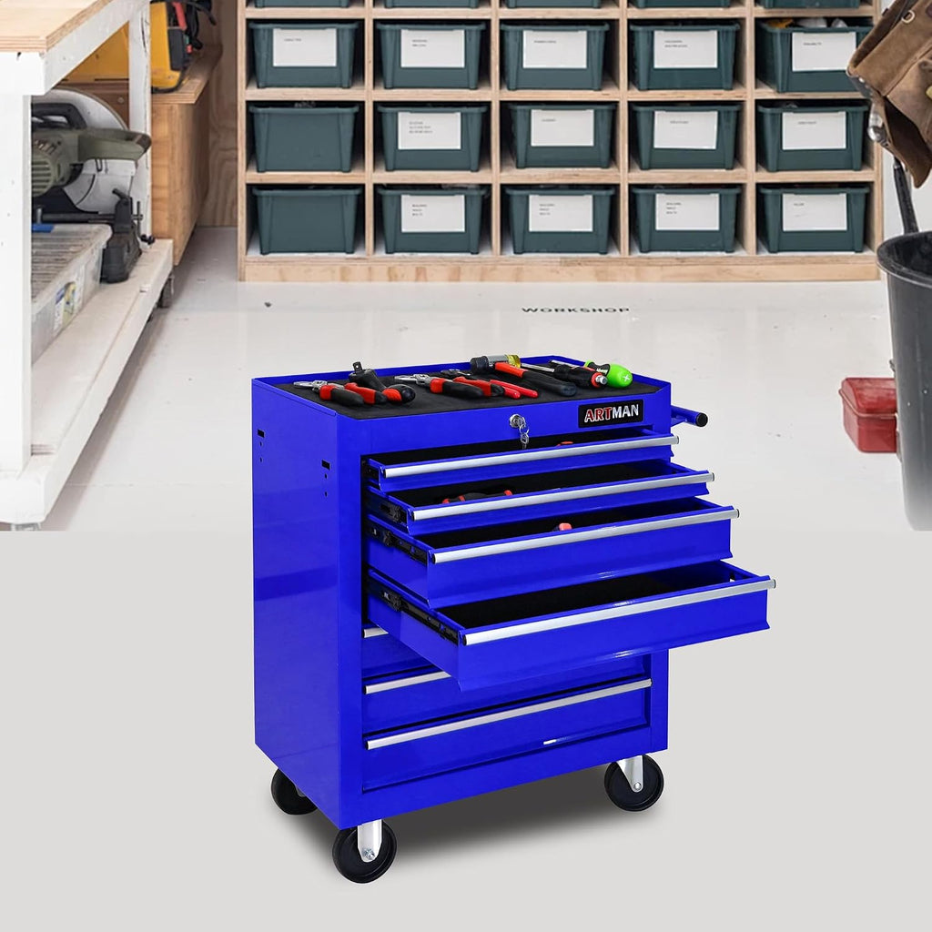 7 Drawers Rolling Tool Cart on Wheels, Multifunctional Organizer Tool Chest Tool Case, Trolley Tool Storage Tool Box for Workshop,Garage,Repair Shop (7 Drawers 24.2' W×12.9' D×29.9' H-Blue)