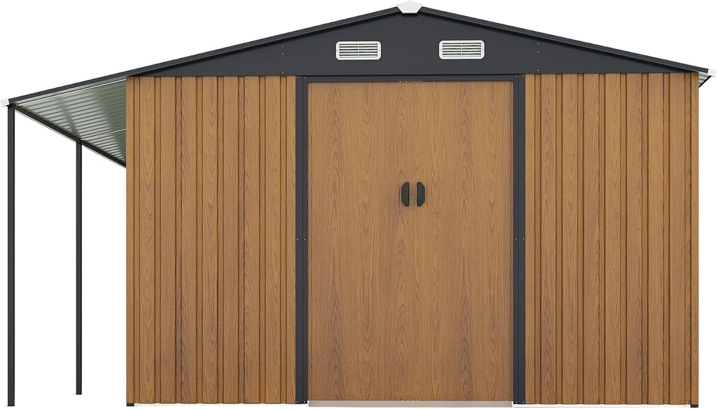 【LuckyNote】 10x12 Ft Outdoor Storage Shed, Extra Large Metal Shed with Lockable Doors, Windows, Outside Steel Tiny House Ideal for Garden, Backyard, Patio Utility, Tool Storage，3 Separate parcels