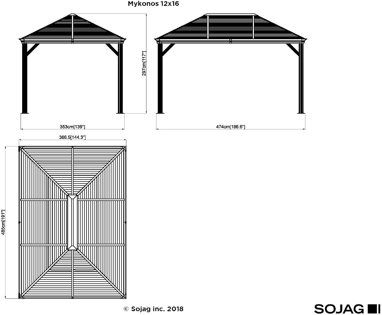 Sojag Mykonos 12 ft. x 16 ft. Outdoor Gazebo with Galvanized Steel Roof and Rustproof Aluminum Frame, All-Season Backyard Shelter for Shade, Privacy, and Weather Protection