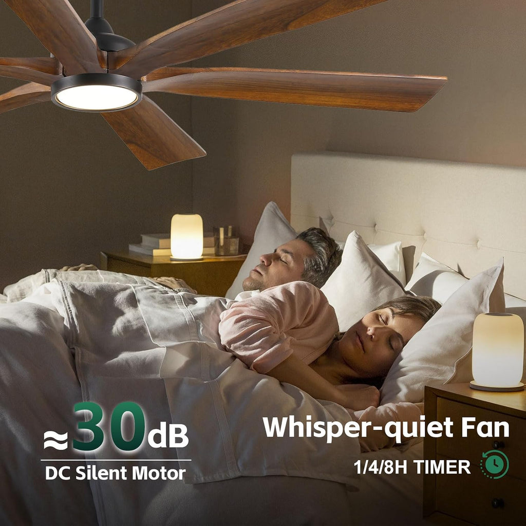 60 Inch Indoor Outdoor Ceiling Fan with Light and Remote - Modern Farmhouse Style, 6 Solid Wood Blades, High CFM Quiet Reversible Energy Efficient DC Motor, Damp-rated for Patios Porch Gazebo Garage