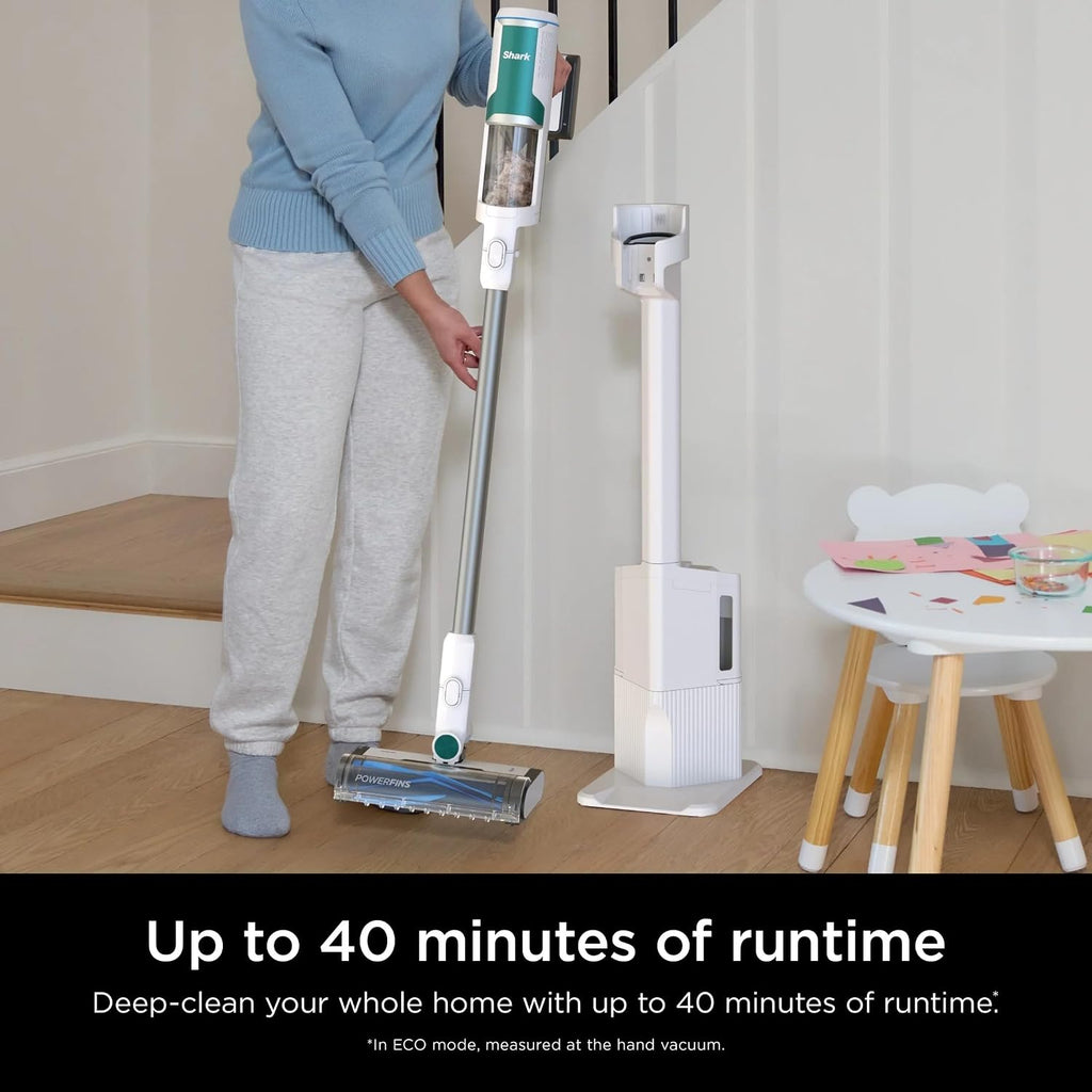 SHARK Clean & Empty Cordless Stick Vacuum Cleaner, Auto-Empty System, Self Cleaning Brushroll, HEPA Filter, Powerful Suction, Compact Lightweight, Perfect for Pet Hair (Renewed) (White + Green)