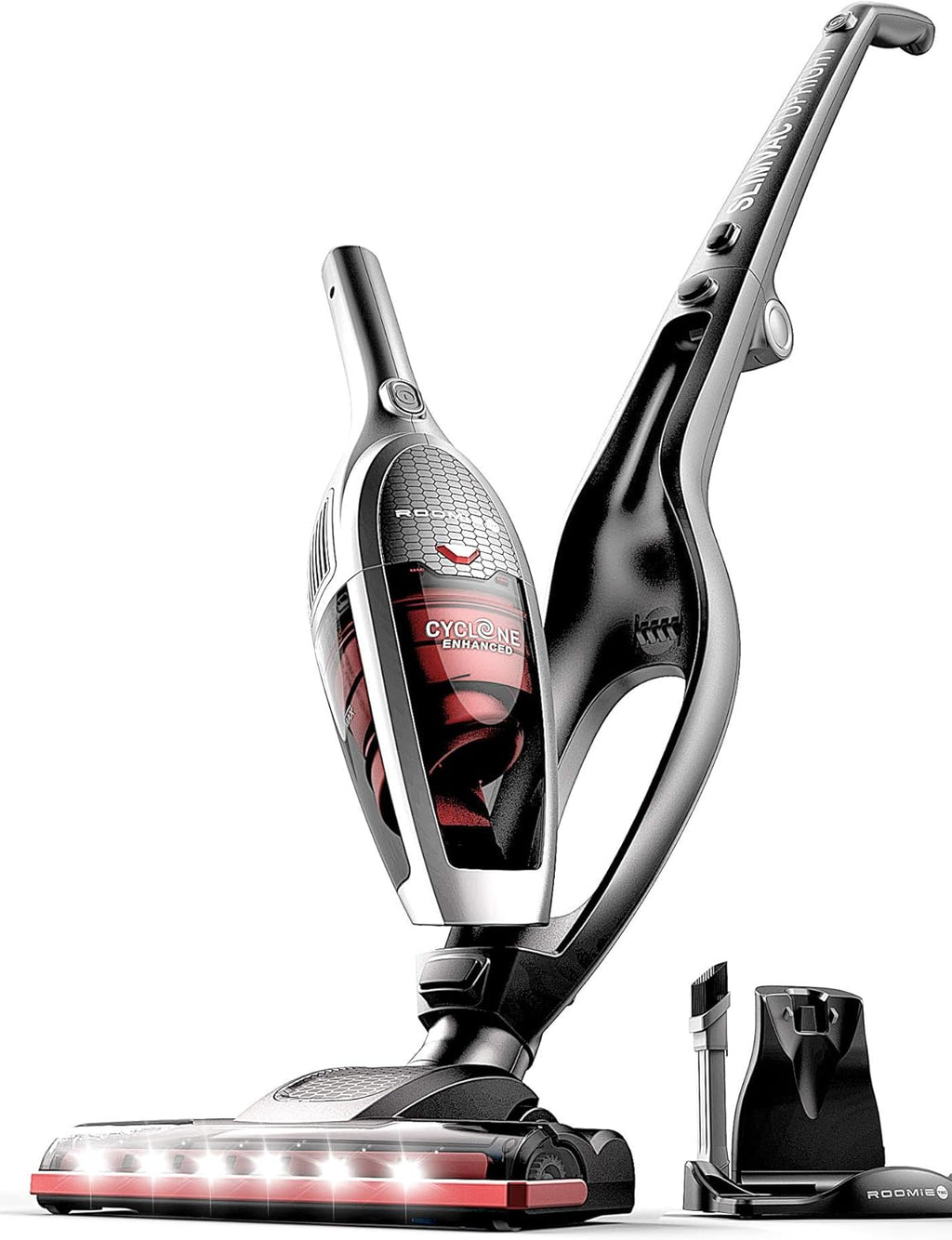 Roomie Tec SlimVac Cordless Vacuum Cleaner for Home – 2200mAh Battery, High Suction Power, Lightweight 2-in-1 Handheld with Bagless Filter, 6 LED Headlights and Auto Recharge Station - Vincent
