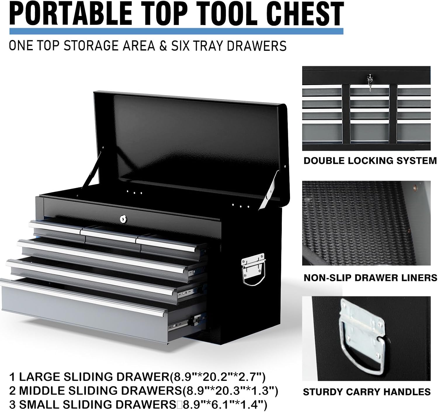 8-Drawer Rolling Tool Chest,42' Large Tool Box with Drawers,Lockable Wheels,2-in-1 Detachable Top Mechanic Tool Storage Box,for Garages, Workshops,Repair Shops (with Parts Box and Hooks)