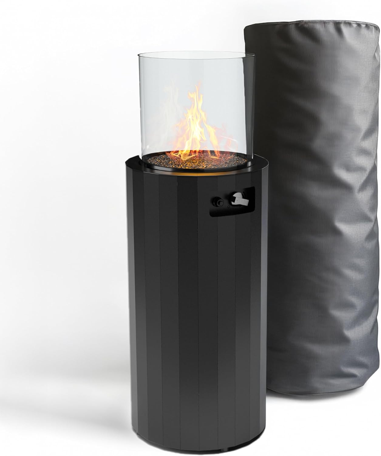 Planika BINO Outdoor Gas Fireplace - Fire Column with Glass Shield for Patio or Gardens (Outdoor Cover Incl) (Black)