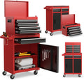 DORTALA Rolling Tool Chest Cabinet, Tool Box Organizer with 5 Sliding Drawers, Locking System, Toolbox Storage Cabinet on Wheels for Garage Workshop, Black & Red