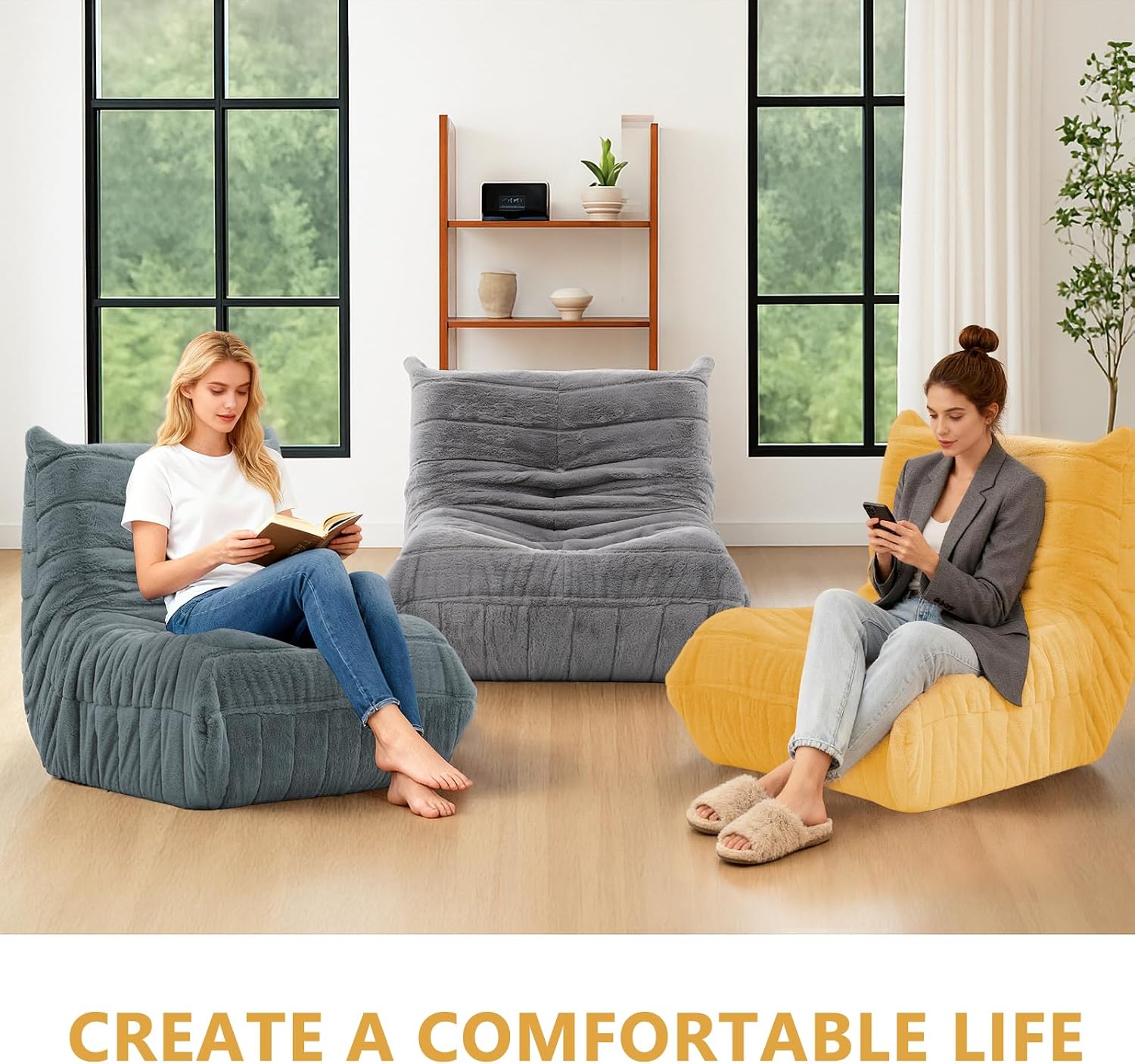 Bean Bag Chair for Adults, Giant Bean Bag Sofa Oversized Beanbag Chairs, Fireside Bean Bag Couch with High Density Sponge Filled Large Bean Bags Chair for Apartment Living Room Bedroom, Yellow