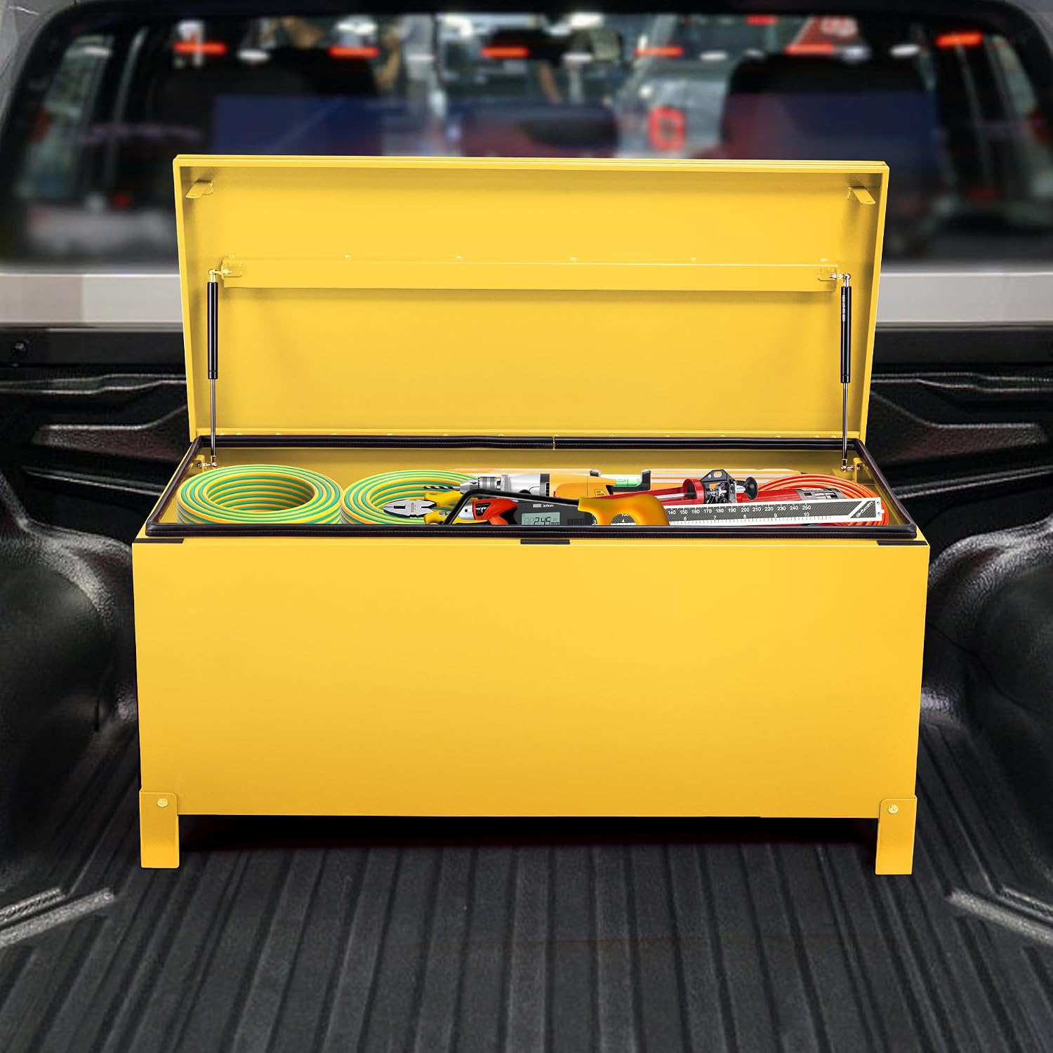 Garvee Steel Truck Bed Toolboxes 36'' Jobsite Storge Box Heavy Duty Steel Jobsite Tool Chest XXL Large Deck Truck Bed Box (36 Inch/Yellow)