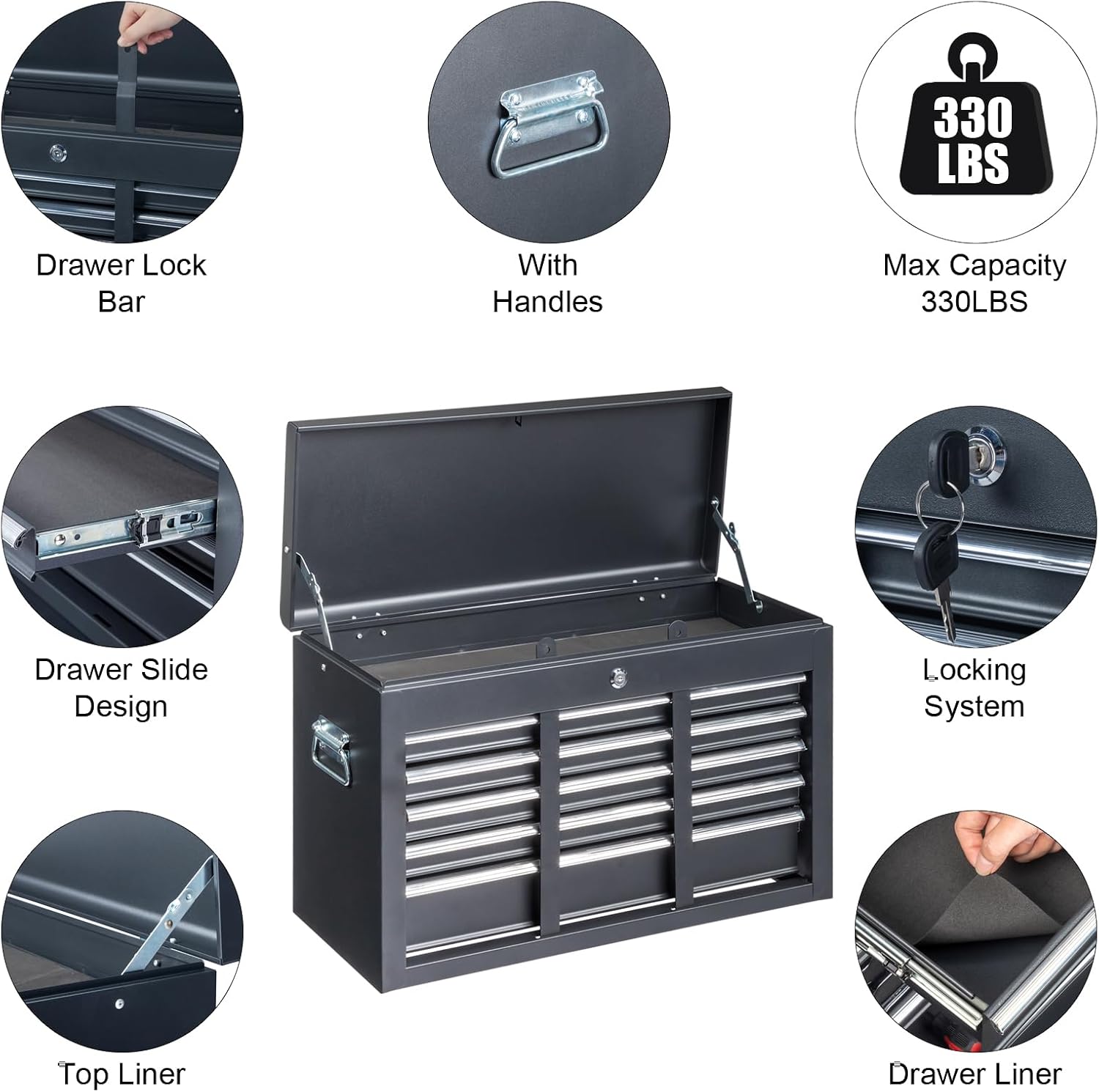 Winado 9-Drawer Rolling Tool Chest with Wheels & Lock & Key, Tool Box with Large Storage Cabinet, Removable Portable Top Box for Garage, Warehouse, Repair Shop & Home