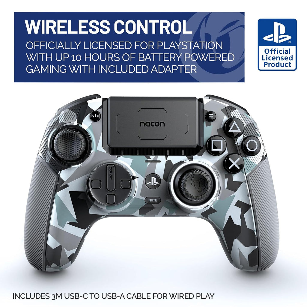 NACON Revolution 5 Pro Officially Licensed PlayStation Wireless Gaming Controller for PS5 / PS4 / PC - Hall Effect, Trigger Stops, Mappable Buttons, Bluetooth Audio - Arctic Camo