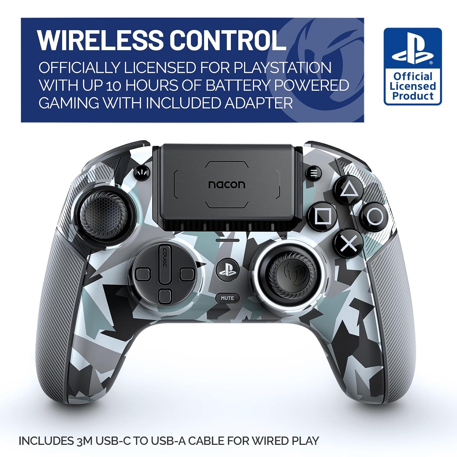 NACON Revolution 5 Pro Officially Licensed PlayStation Wireless Gaming Controller for PS5 / PS4 / PC - Hall Effect, Trigger Stops, Mappable Buttons, Bluetooth Audio - Arctic Camo