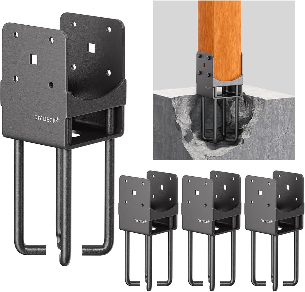 4Pack Heavy Duty Stainless Steels U-Shape Wet Concrete Fence Wood Post Holder 4'x4' (Actual 3.5 'x3.5) Base Anchor Bracket with Air Flow Channel for Terrace, Fences, Gazebo[Patent Pending]