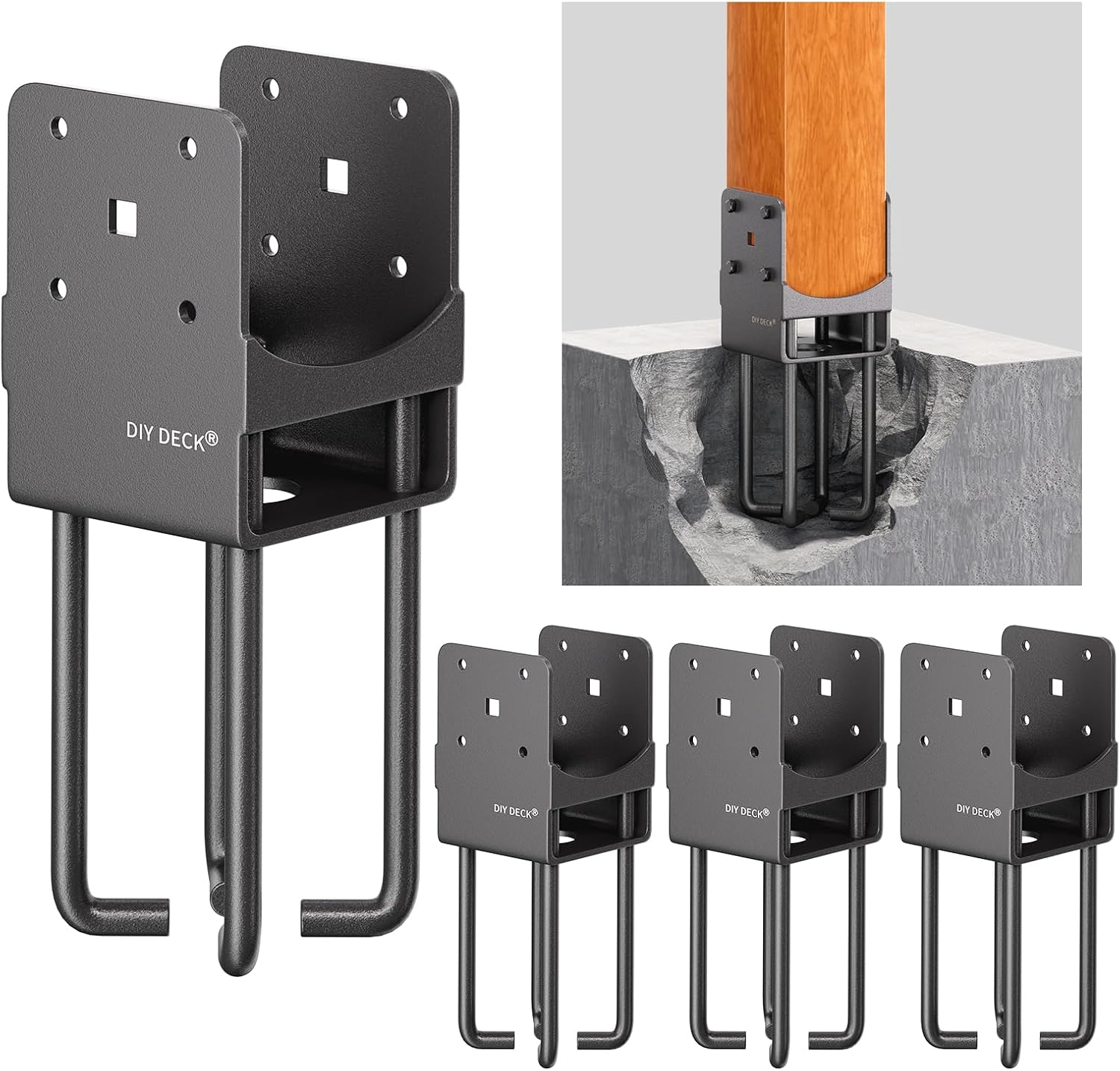 4Pack Heavy Duty Stainless Steels U-Shape Wet Concrete Fence Wood Post Holder 4'x4' (Actual 3.5 'x3.5) Base Anchor Bracket with Air Flow Channel for Terrace, Fences, Gazebo[Patent Pending]