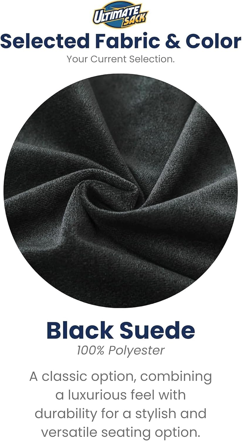 ULTIMATE SACK 5000 5-Foot Bean Bag Chair with Footstool, Black Suede Cover – Oversized Foam Lounger, Floor Seat, Small Sofa, or Couch Bed for Living Area, Gaming Room, or Reading Lounge