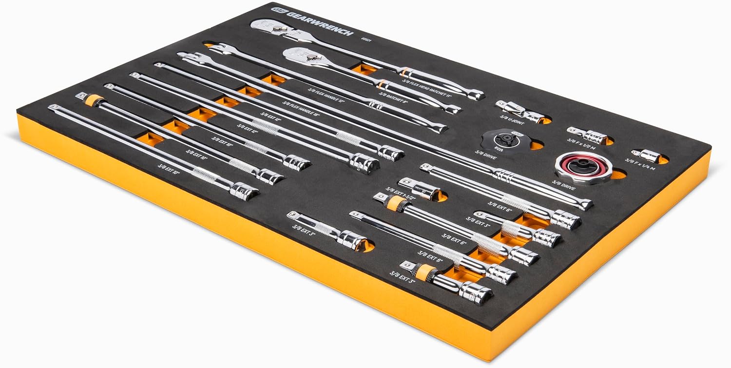 GEARWRENCH 21 Piece 3/8' 90T Ratchet & Drive Tool Set with EVA Foam Tray - 86521