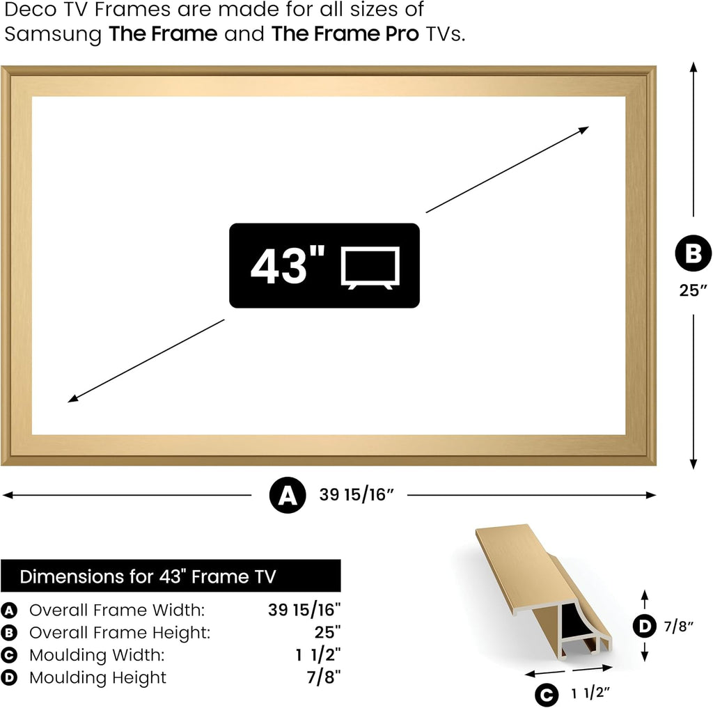 Pale Gold Scoop 43' Alloy Deco TV Frame - Compatible ONLY with Samsung The Frame TVs (Fits 2021-2026, LS03A, LS03B, LS03C, LS03D, LS03FA)