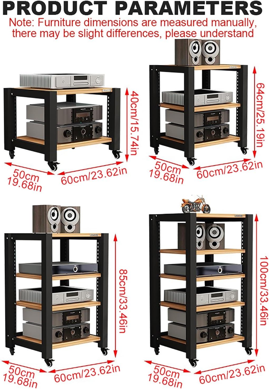 Walnut Gaming Shelf & Audio Rack - Record Player Stand for PS5, DVD Player, Projector, Media Console - CD/DVD Display Cabinet, Corner Shelf with Wooden Shelves (60x50x64cm)