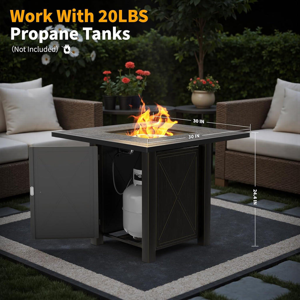 HOTEAGLE 30' Propane Fire Pit with Premium Ceramic Tabletop, 50000 BTU Powerful Gas Firepit Table - Includes Lid and Lava Rocks, Ideal Outdoor Fire Pit for Dining, Party in Patio, Garden, Yard