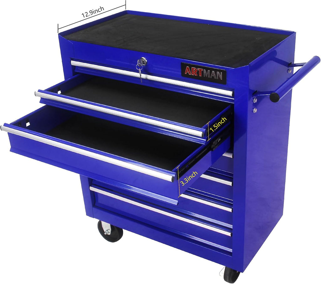 Mini Tool Box,Tool Box with Wheels, Lockable Rolling Tool Chest, Caja de herramientas para mecánico, Tool Box with Wheels,Work Table for Garage & Repair Shop,Warehouse, Workshop (Blue)