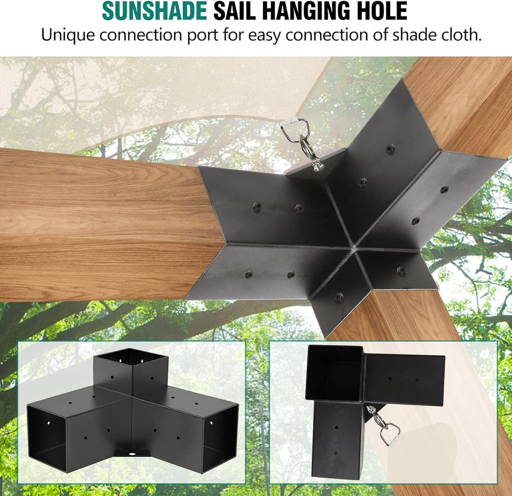 Pergola Brackets 4 Pack Woodworks Pergola Kit 3-Way Right Angle Corner Bracket with Pergola Post Base for 4x4'' (Actual: 3.62x3.62'') Wood Beams Elevated Wood Stand Gazebo Kit
