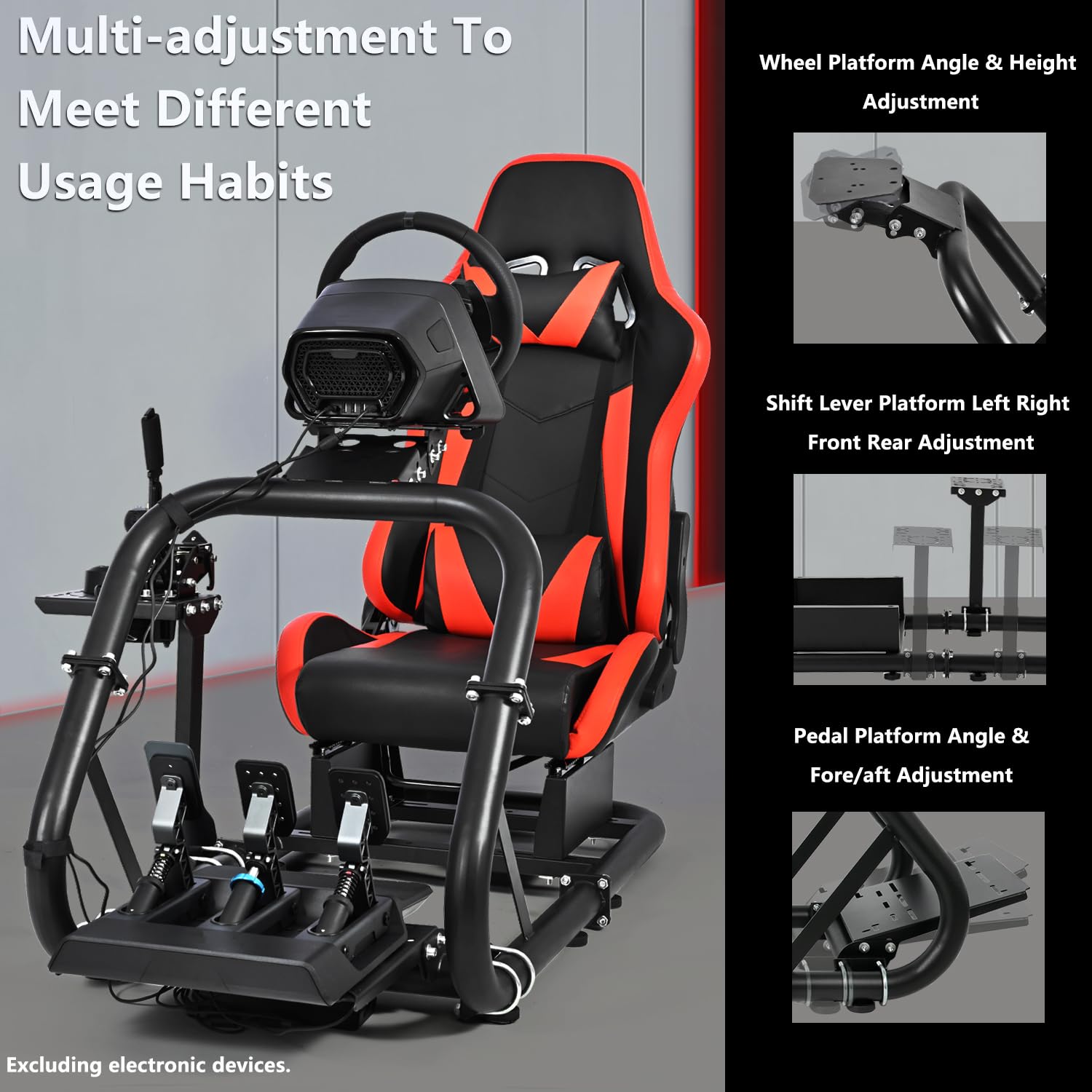 Marada Racing Sim Cockpit Stand with comfortable Seat Fit for Logitech G27 G923 G920,for Thrustmaster, Large Round Tube&Adjustable Professional Driving Race Mount,Wheel Pedal Handbrake Not Included