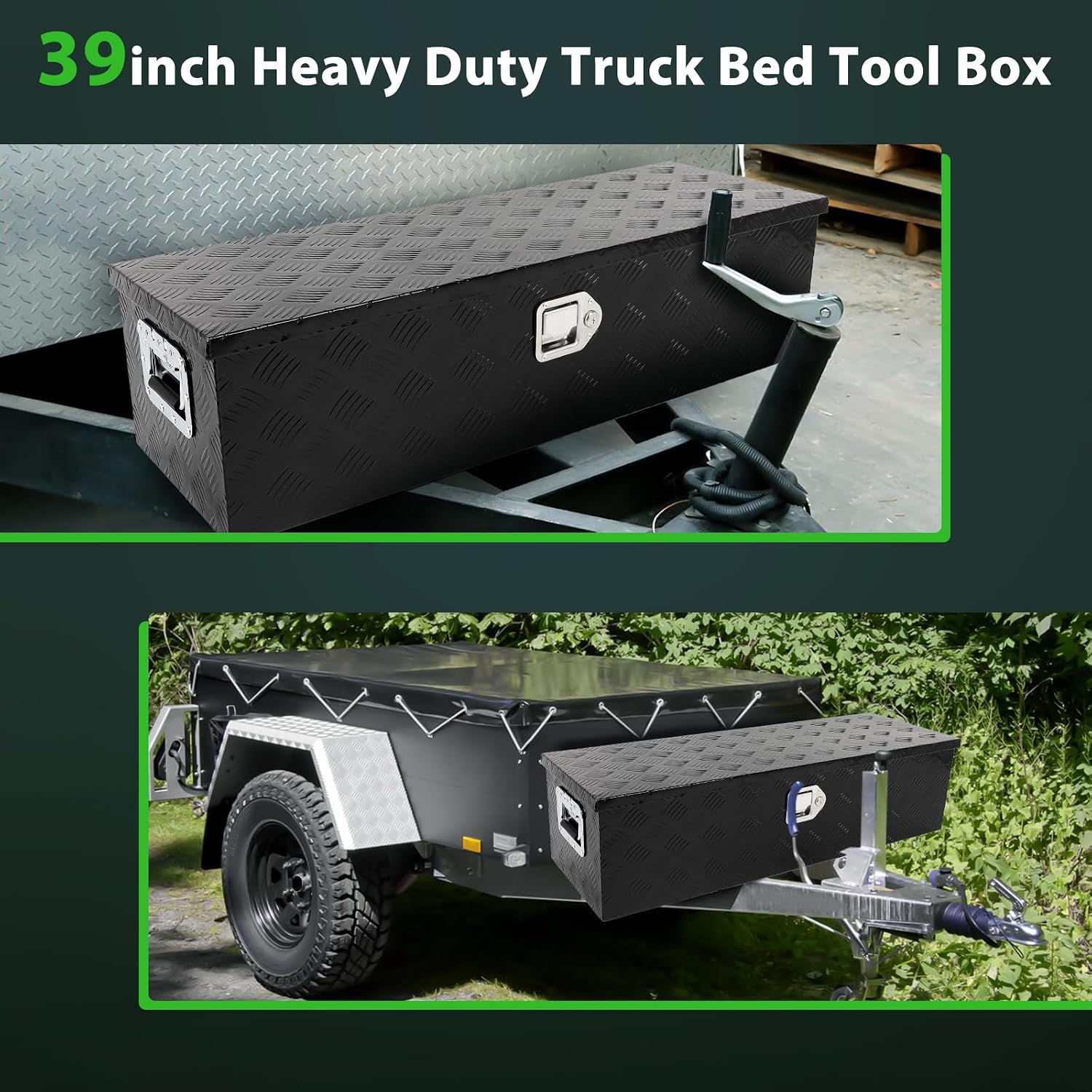 SCITOO 39 Inch Aluminum Heavy Duty Truck Bed Tool Box,Diamond Plate Crossover Storage for Most Full Size Pickups,Lockable Weatherproof Chest,Fits 39' Truck Beds,Easy Access to Load and Unload