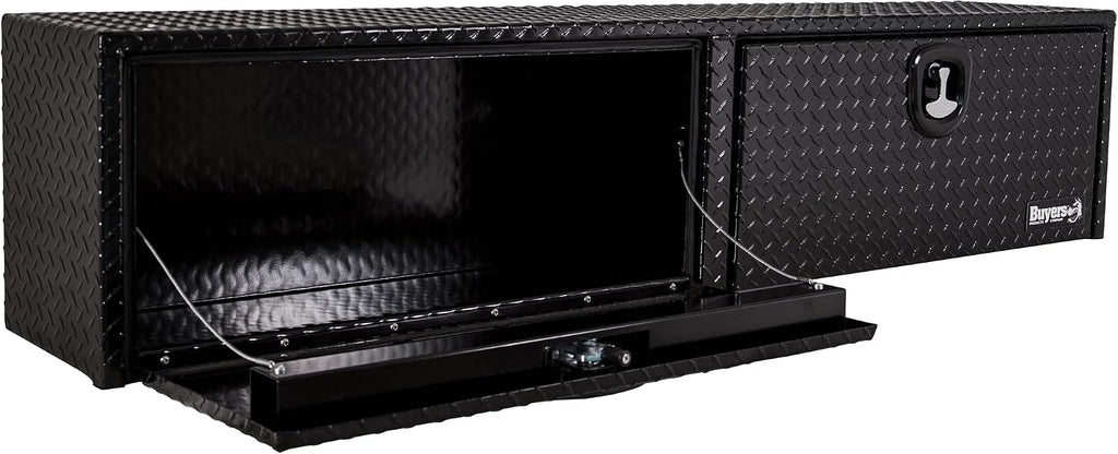 Buyers Products 1721556 Black Aluminum Diamond Tread Topsider Truck Box With Drop Door, 88x13x16 Inch, Weather Resistant, Locking Compression Latch, No Drill Install, Made in USA