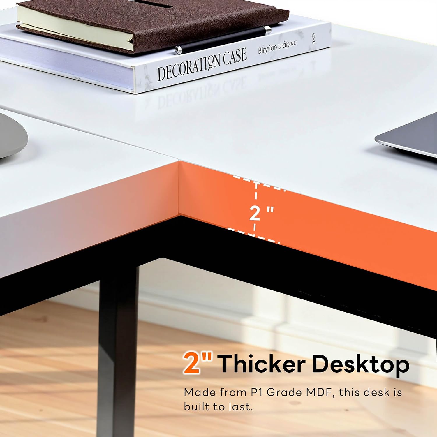 ivinta L Shaped Desk, Modern Corner Home Office Computer Desk with 2' Thicker Desktop for Study Work, Simple Reversible Worksation with Metal Frame for Bedroom Living Room Novas (White)