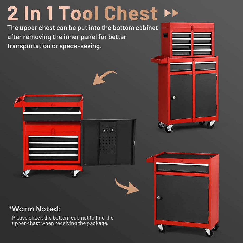 ERGOMASTER Tool Chest Heavy Duty Rolling Tool Box with Cabinet 5-Drawer for Lockable & Removable Cabinet for Garage and Workshop - Multicolor