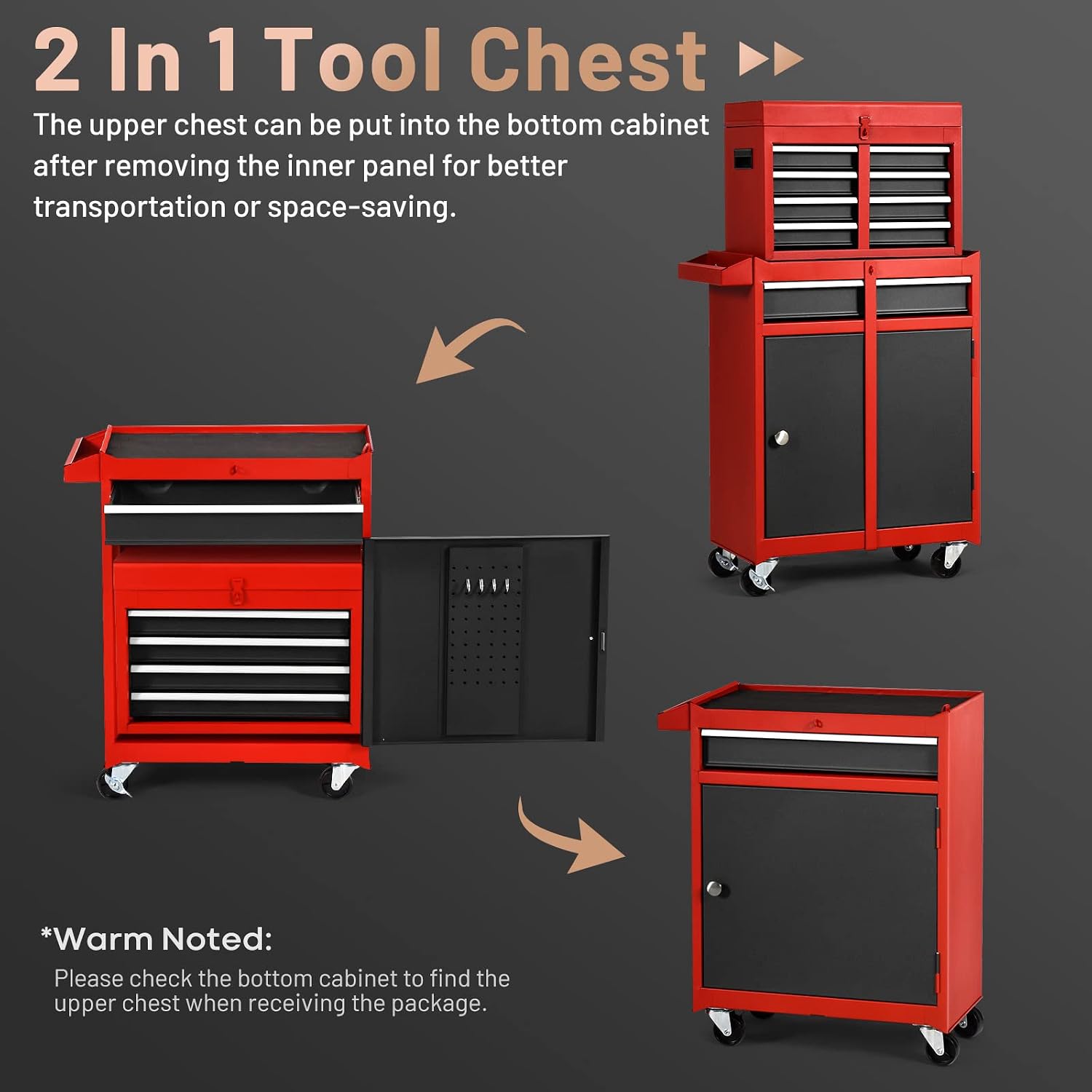 ERGOMASTER Tool Chest Heavy Duty Rolling Tool Box with Cabinet 5-Drawer for Lockable & Removable Cabinet for Garage and Workshop - Multicolor