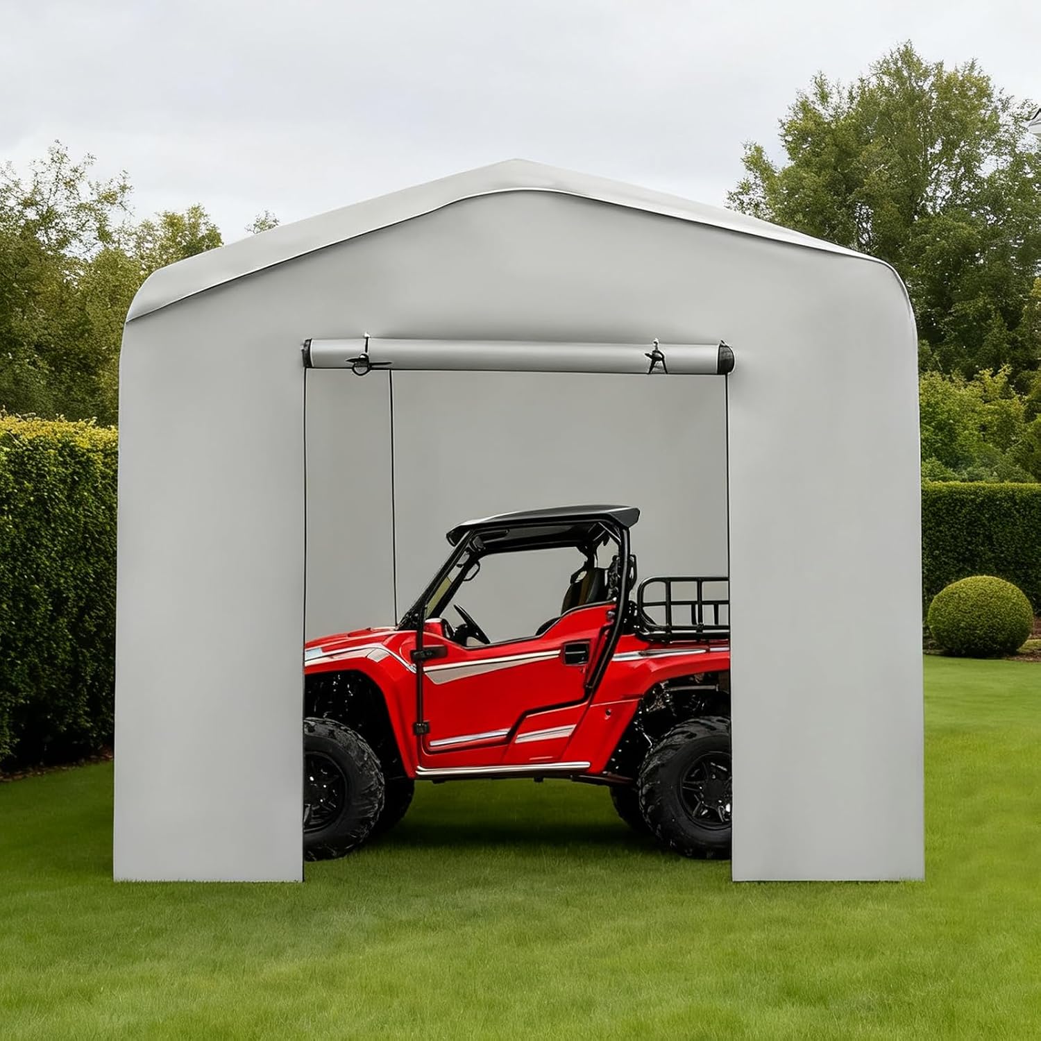12X8Ft Portable Car Port with Roll-Up Windows Reinforced Portable Garage Heavy Duty Carport Shelter Car Canopy for Outdoor Garden (Grey, 12x12x8Ft)