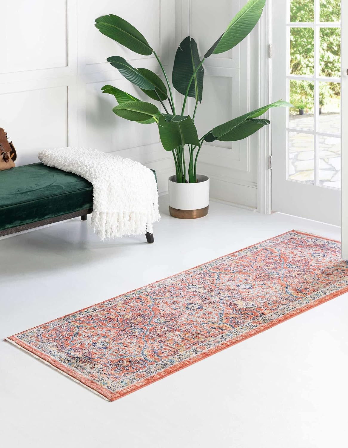 Unique Loom Lola Collection Area Rug - Vivacious (2' 7' x 10' 2' Runner, Brick Red/Blue)