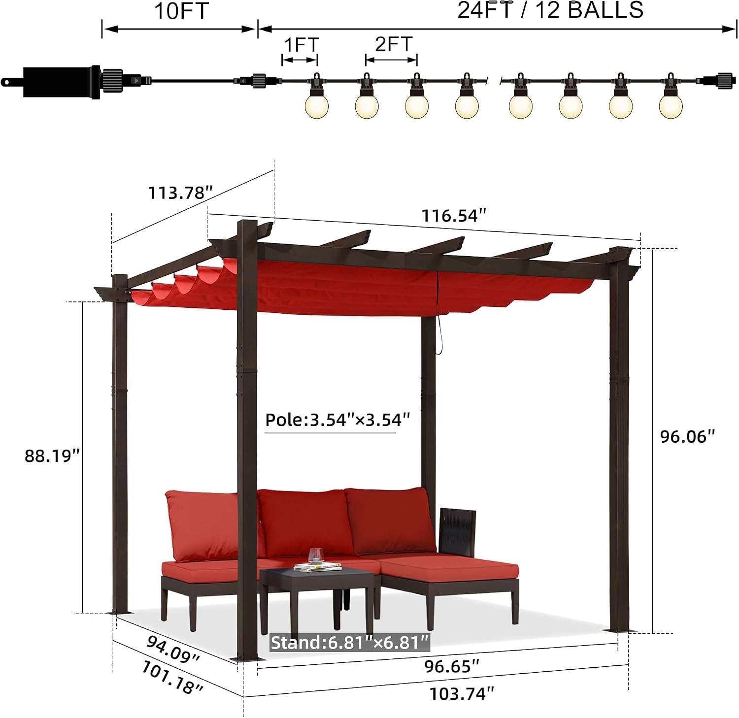 PURPLE LEAF 10' x 10' Retractable Pergola Outdoor Aluminum White Pergola with Sun Shade Canopy Patio Modern Bronze Shelter for Garden Yard Deck Grape, Terra