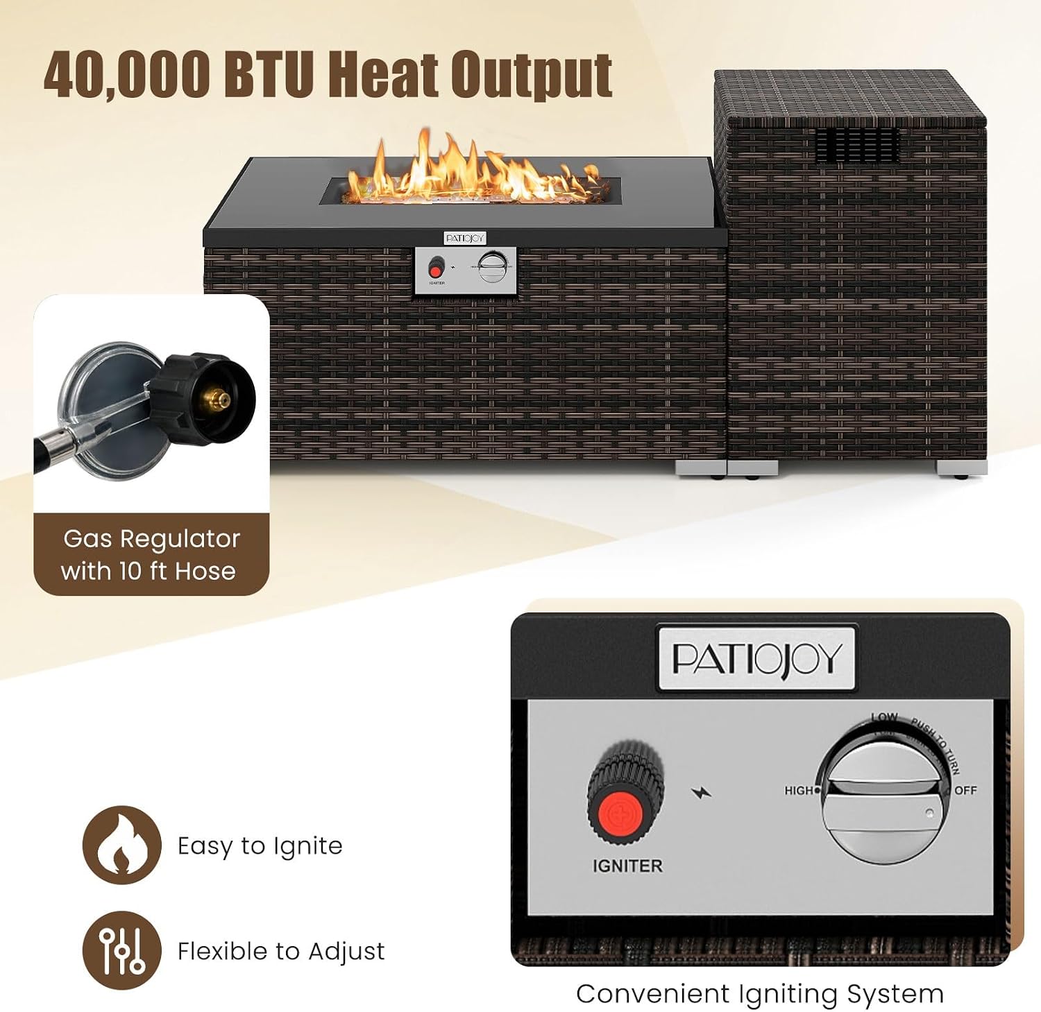 Tangkula 2 Piece Propane Fire Pit Table Set with Tank Cover, Outdoor Rattan Gas Firepit with Lid, Tempered Glass Tabletop, Protective Cover, 40,000 BTU Rectangle Fire Table Set for Outside (Mix Brown)