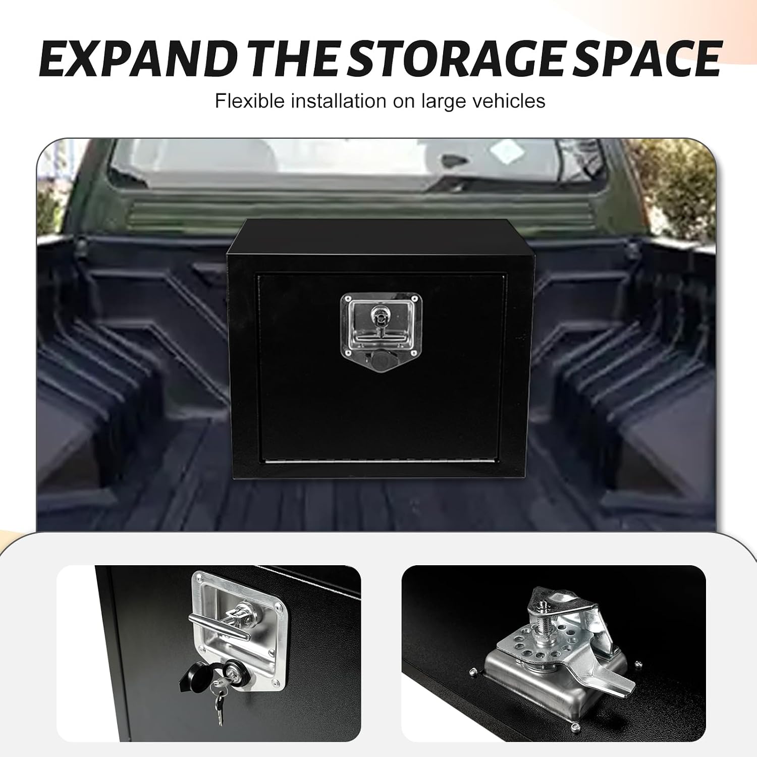 18 Inch Underbody Truck Tool Box 2 Pack,18'x 12'x 14' Heavy Duty Steel Truck Storage Organizer for Pick Up Truck Bed RV Trailer, Waterproof Tool Box Chest with T-Handle Lock, Black (Pack of 2)
