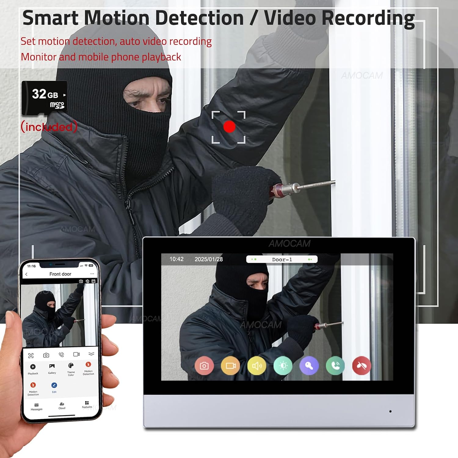 2-Wires Video Intercom System, 7 Inch 1080P WiFi Touch ScreenVideo Doorbell Doorphone System, 32G Card, Snapshot, Monitoring, Code Password Tuya App IC Card Unlock for Home Apartment