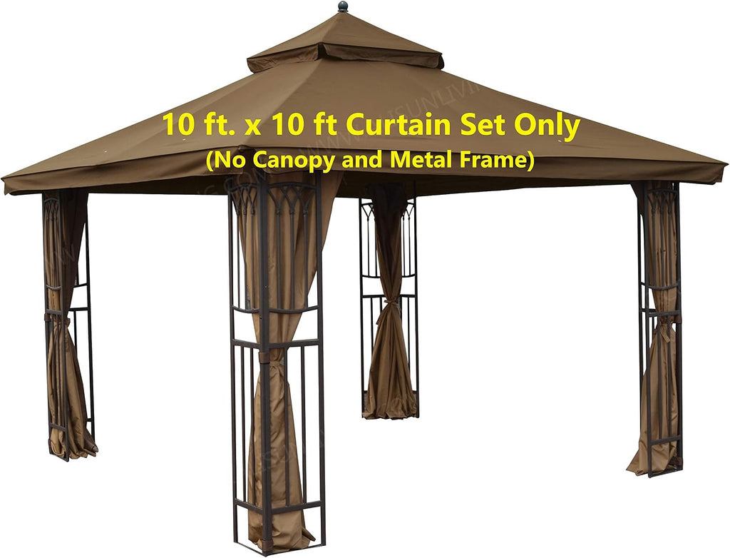 APEX GARDEN Replacements for Style Selections 10 ft x 10 ft Brown Metal Square Semi- Gazebo Model #TPGAZ9116 / #TPGAZ9116-ABD / #TPGAZ9126 / #TPGAZ9126-AB (4-Side Curtain)