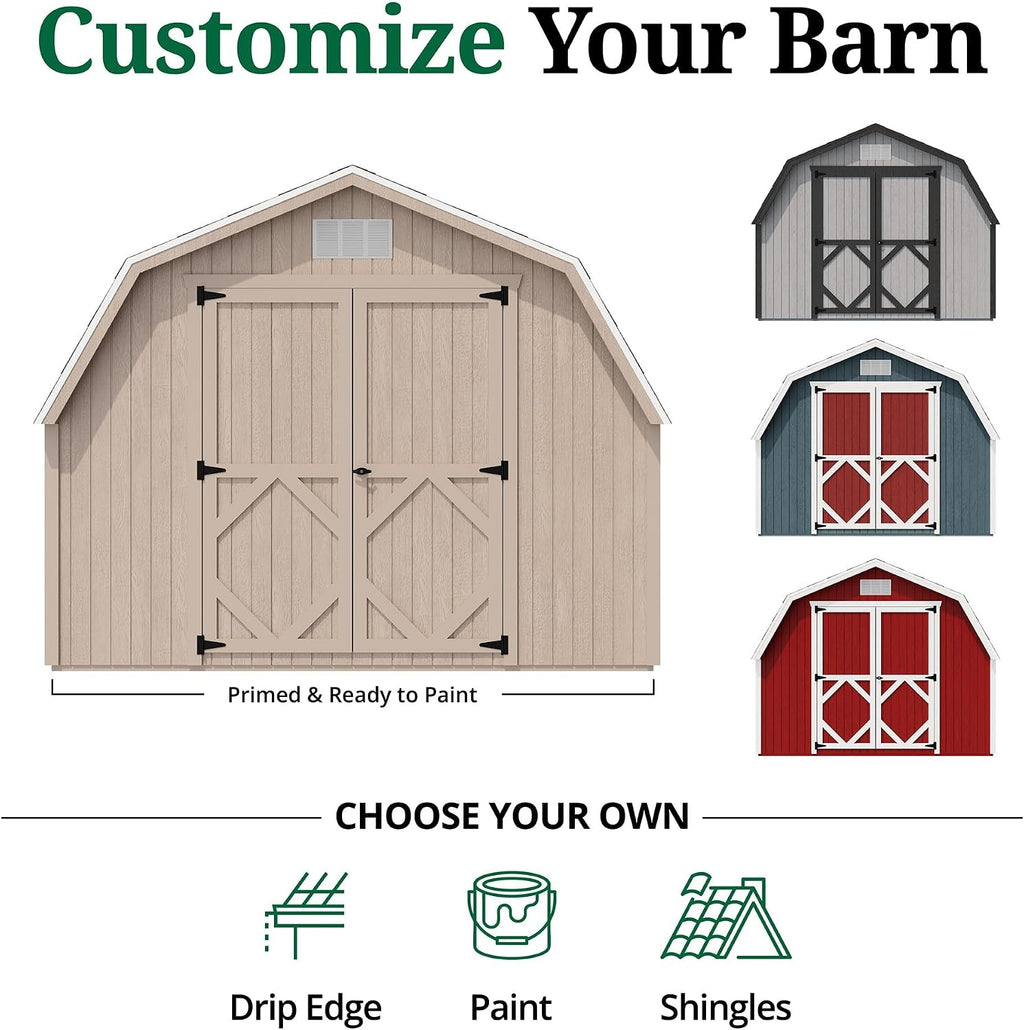 Little Cottage Co. 10x20 Classic Gambrel Barn with 4 ft. Sidewalls with Floor, Outdoor Wood Storage Shed Do-It-Yourself Precut Kit