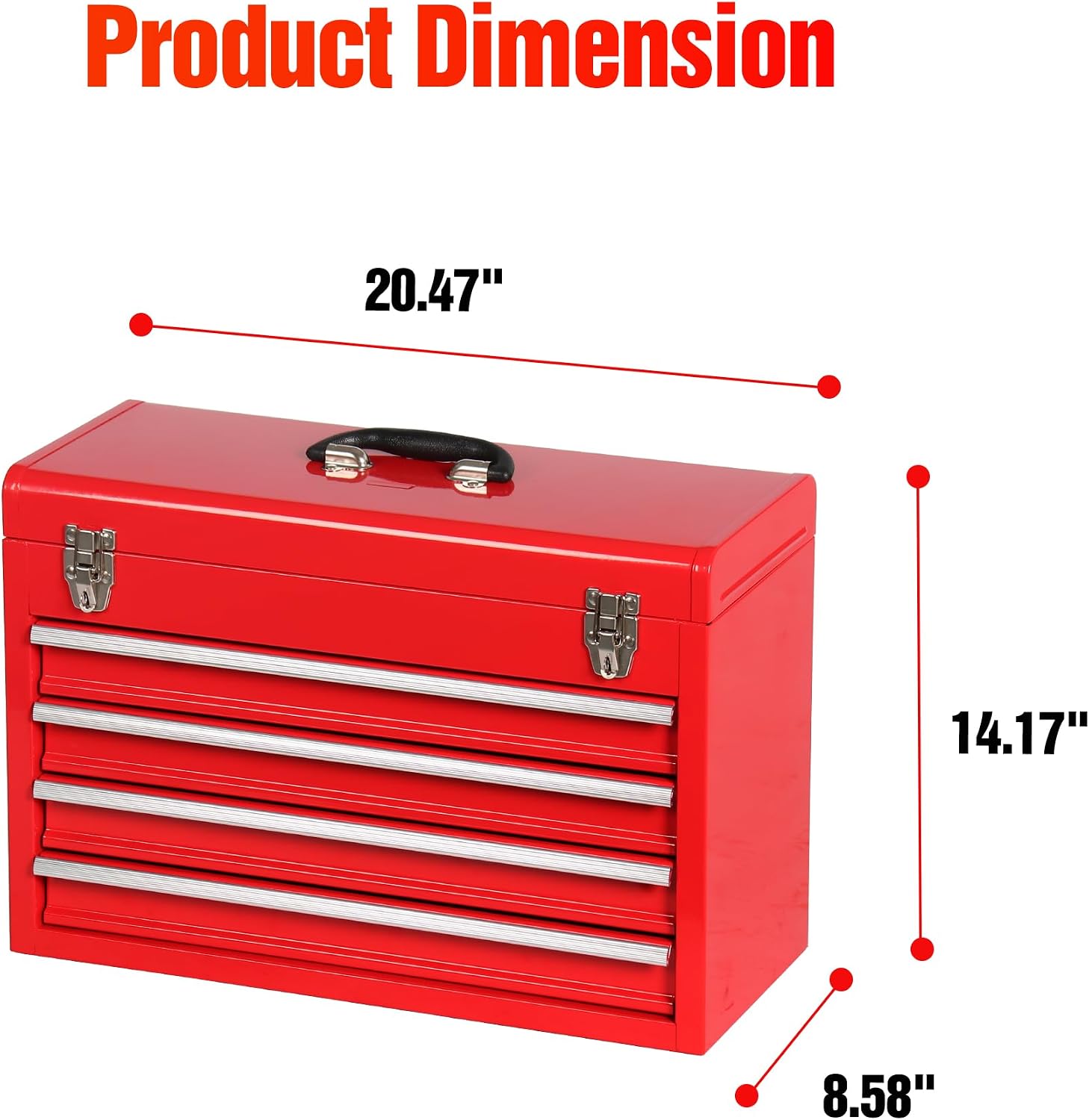 Portable Metal Tool Box with 4 Drawers, Ball Bearing Slides, Lid Interlock Lock, Heavy Duty Steel Tool Chest Cabinet for Garage, Workshop, Home Tool Storage Organizer, Red(X4 Red)