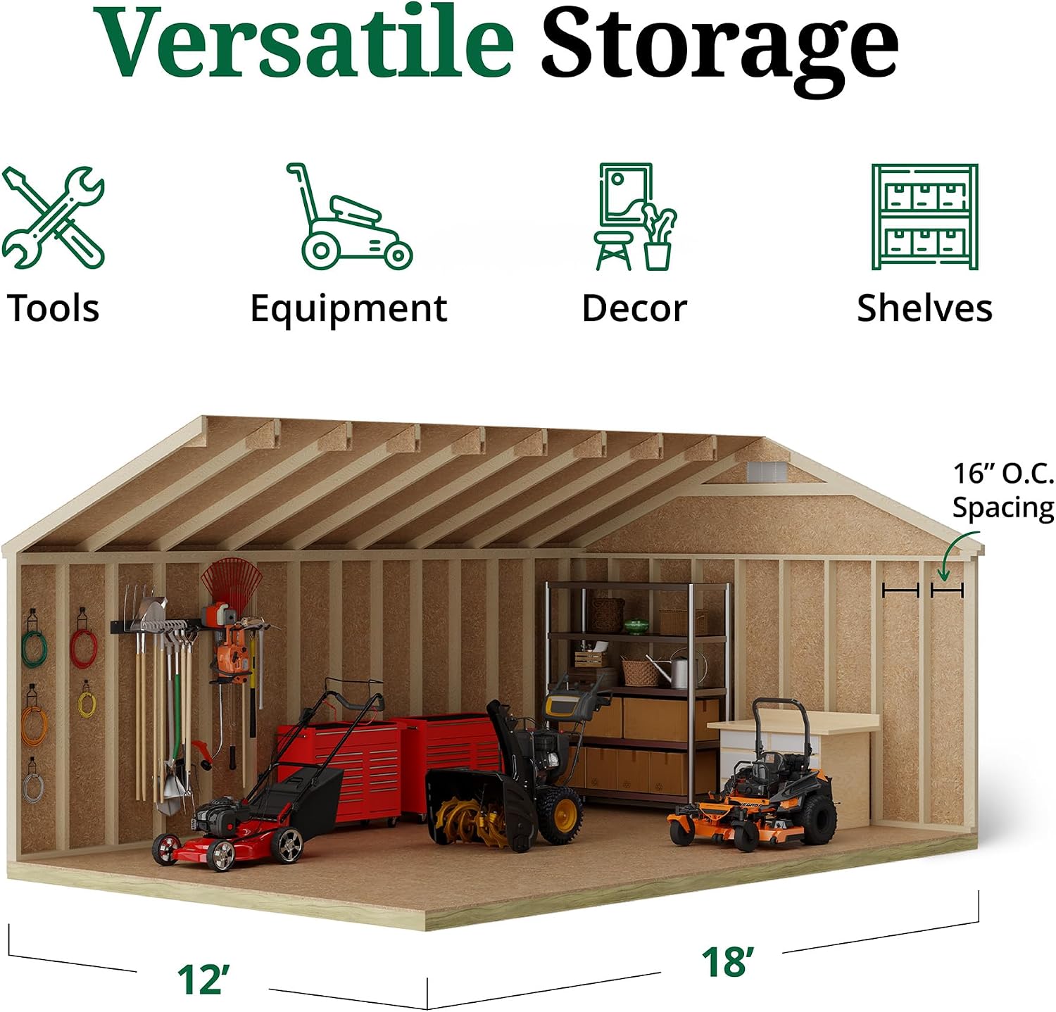 Little Cottage Co. 12x18 Classic Gable Shed with Floor, Outdoor Wood Storage Do-It-Yourself Precut Kit