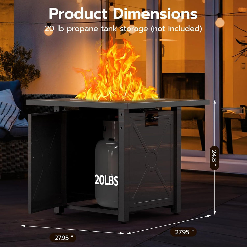 ZAFRO 27.95 Inch Propane Fire Pit Table for Outside,50,000 BTU Gas Fire Pit Table with Removable Lid,Rain Cover, Rectangle Gas Firepit Table for Garden/Patio